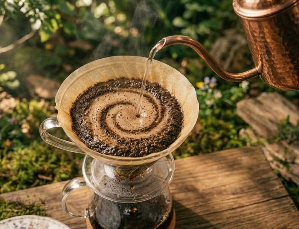 コーヒーを注いでいる画像